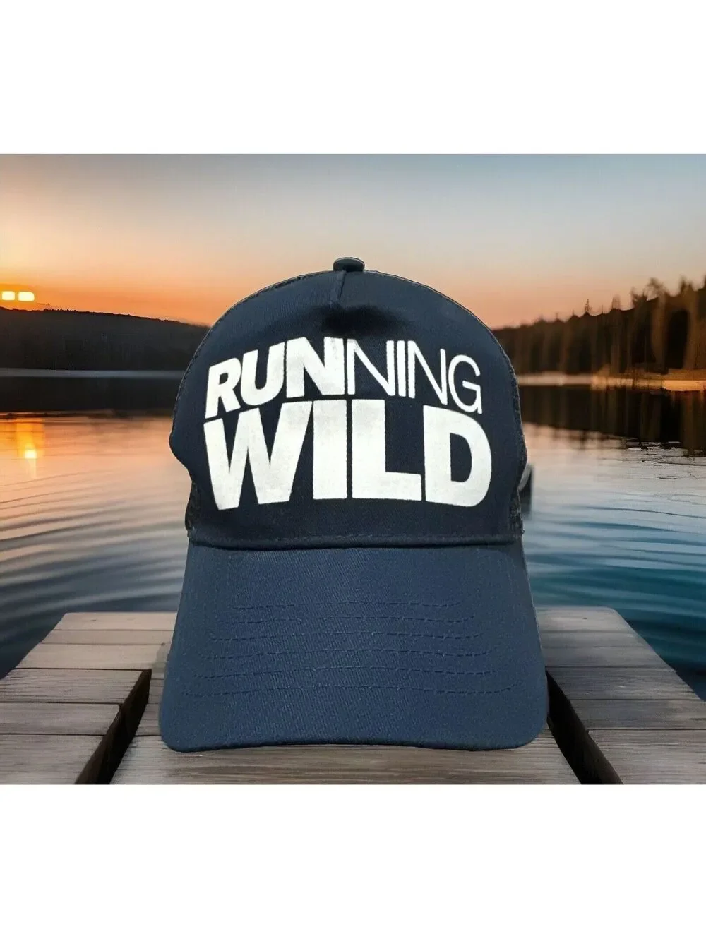Running Wild Trail Run Marathon Jogging Jog Blue Mesh Snapback Baseball Cap